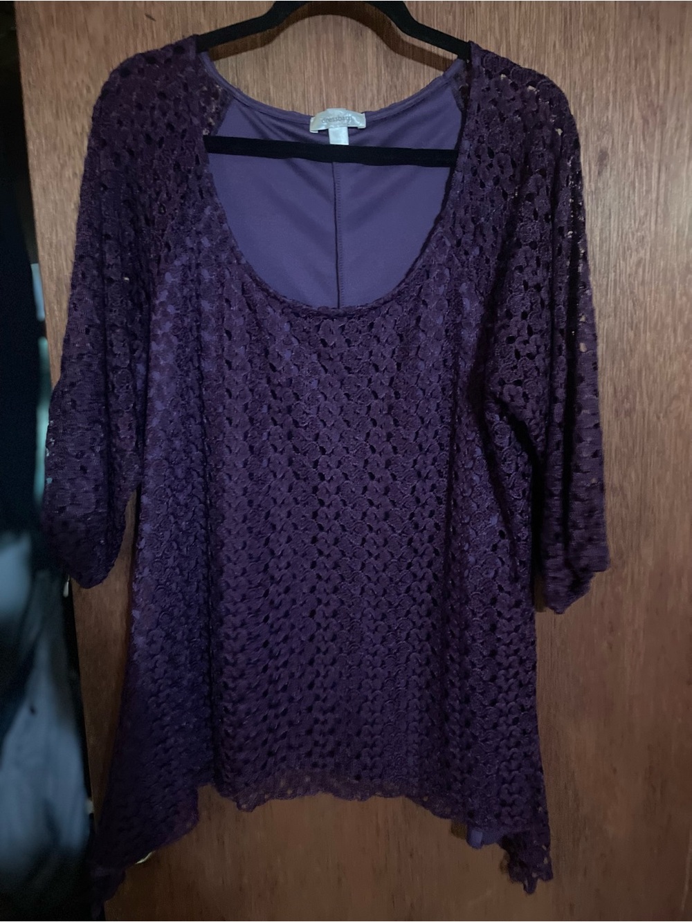 Dress Barn Deep Plum Crochet Overlay Scoop Neck Tunic